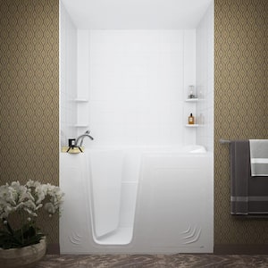 Rampart 60 in. x 60 in. 4-Piece Easy Up Adhesive Alcove Tub Surround with 6 in. Square Tiling in White
