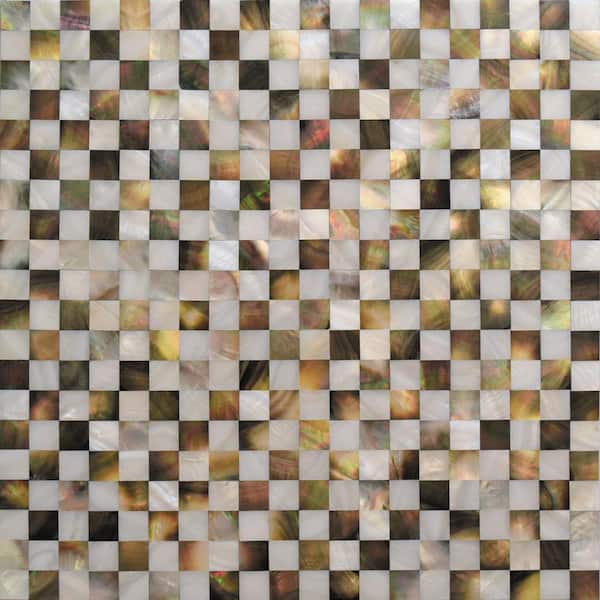 Apollo Tile Beige Brown and White 4 in. x 5 in. Polished Mother of Pearl Checker Board Wall Mosaic Tile Sample (0.13 sq. ft./Piece)