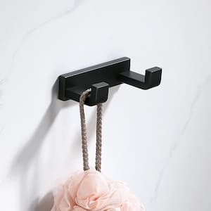 Stainless Steel J-Hook Double Robe/Towel Hook in Matte Black with 2 Post Hooks