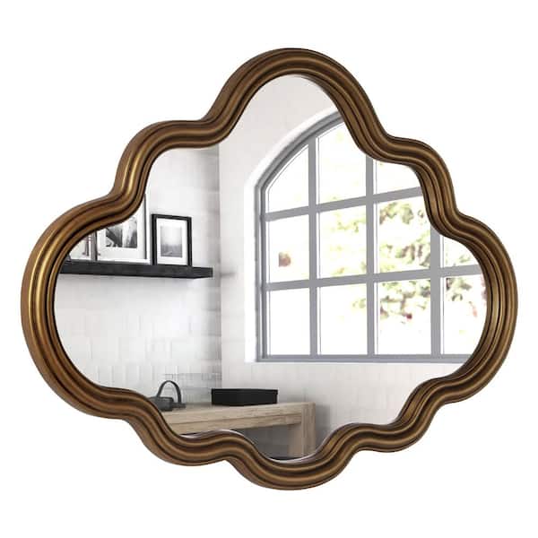 THKSHOUZ Antique Gold 39.9 in. W x 29.5 in. H Curvy Metal Wall Mirror