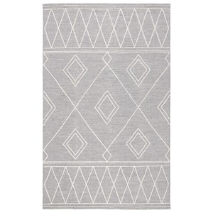Kilim Grey/Ivory Doormat 3 ft. x 5 ft. Geometric Trellis Solid Color Area Rug
