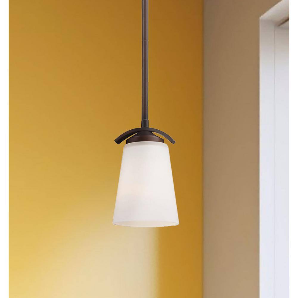 Vintage Bronze Mini Pendant with Etched White Glass Shade