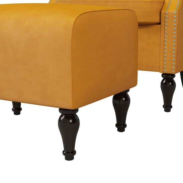 Living Arm Gold A153102 Button Margaux The Depot Mustard Home Handy Tufted and Velvet - Chair Set Rolled Ottoman