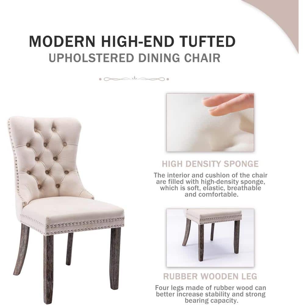 Beige Velvet Upholstered High Back Side Chair Set