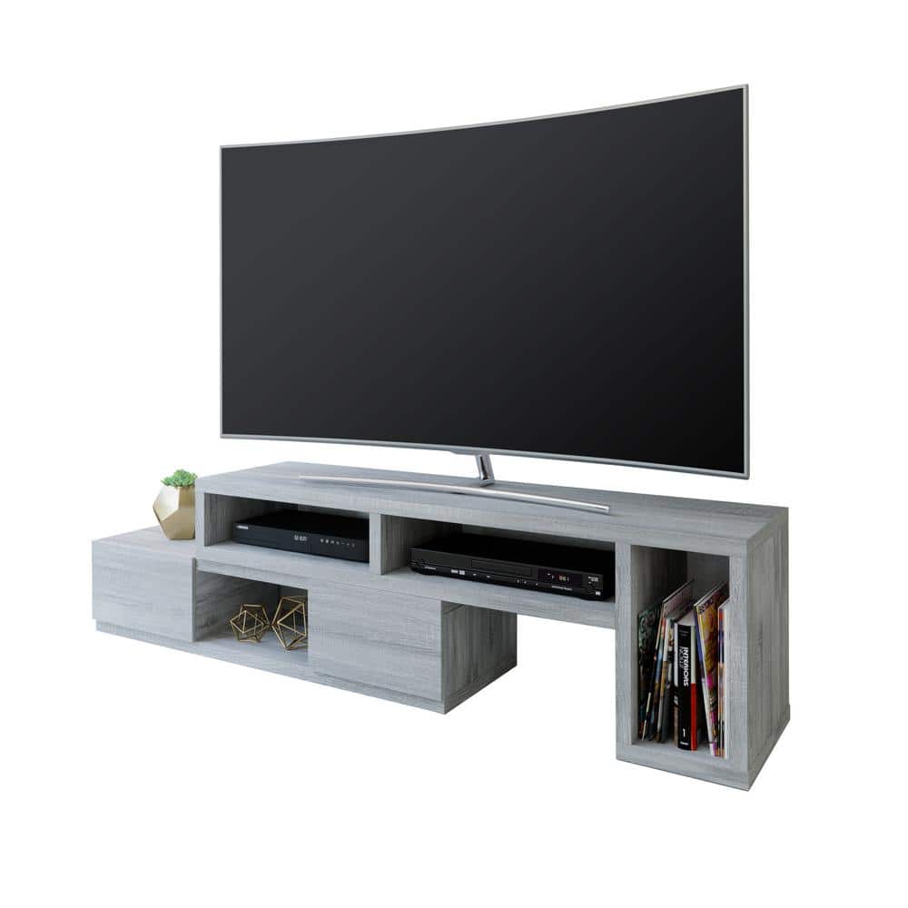 Gray MDF Expandable TV Stand with Shelves and Drawers