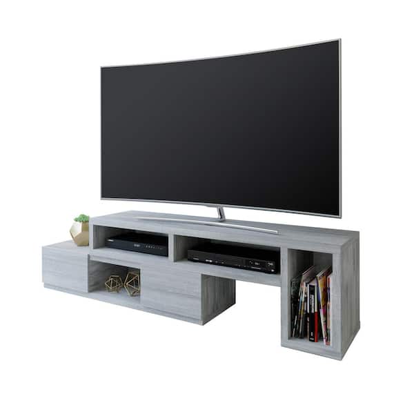Techni Mobili 55.5 in. Gray Wood TV Stand Fits TVs Up to 65 in. with Storage Doors
