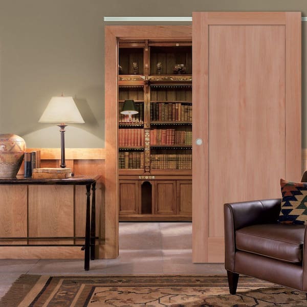 1-Panel Shaker Flat Panel Primed Solid Wood Interior Barn Door Slab