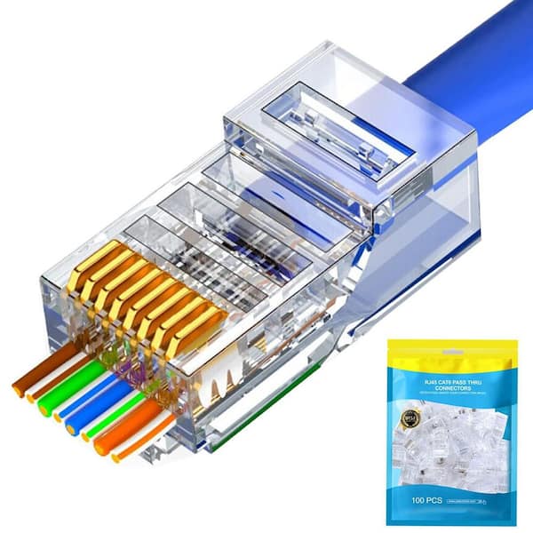 RJ45 Cat6 Cat5 Ethernet Pass Through Plug Gold Plated 8P8C Connectors Ends 100-Pack