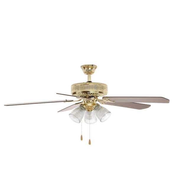 52 In Landmark Indoor Polished Brass Ceiling Fan With Light Kit Shelly Lighting