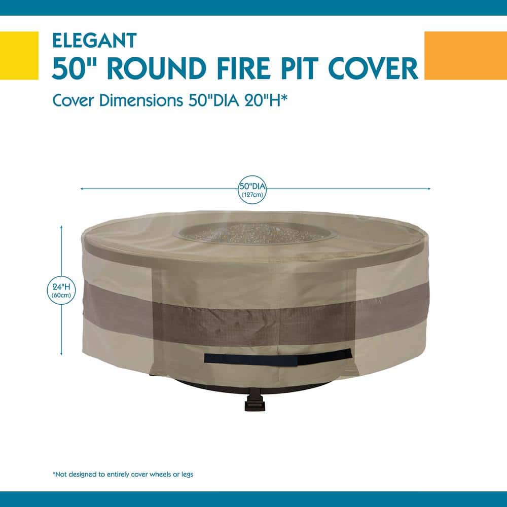 Elegant Waterproof Beige and Brown Round Fire Pit Cover, 50 Inch