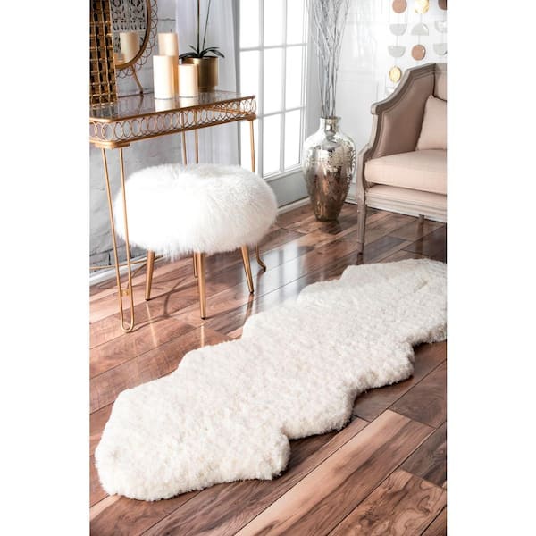 Faux Double Pelt Sheepsking Shag Natural 2 ft. x 6 ft. Shaped Rug
