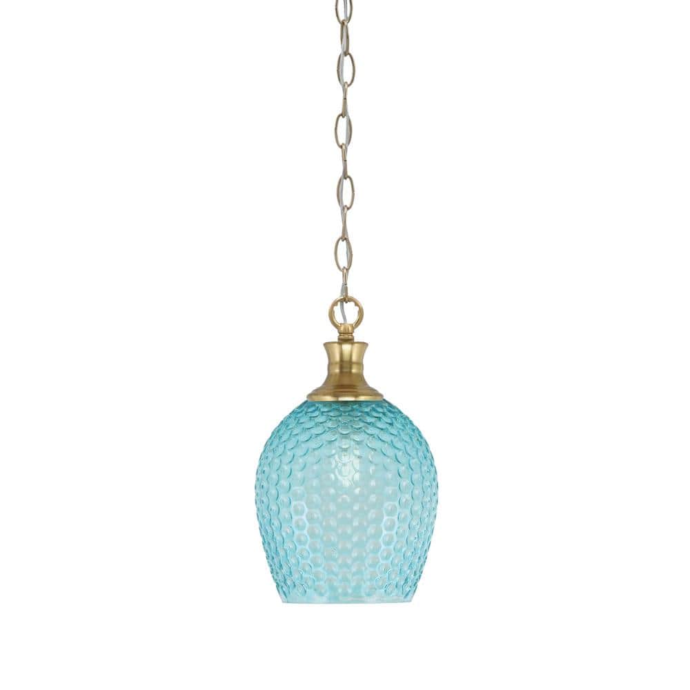Tyler 60-Watt 1-Light New Age Brass Chain Mini Pendant Light with Turquoise