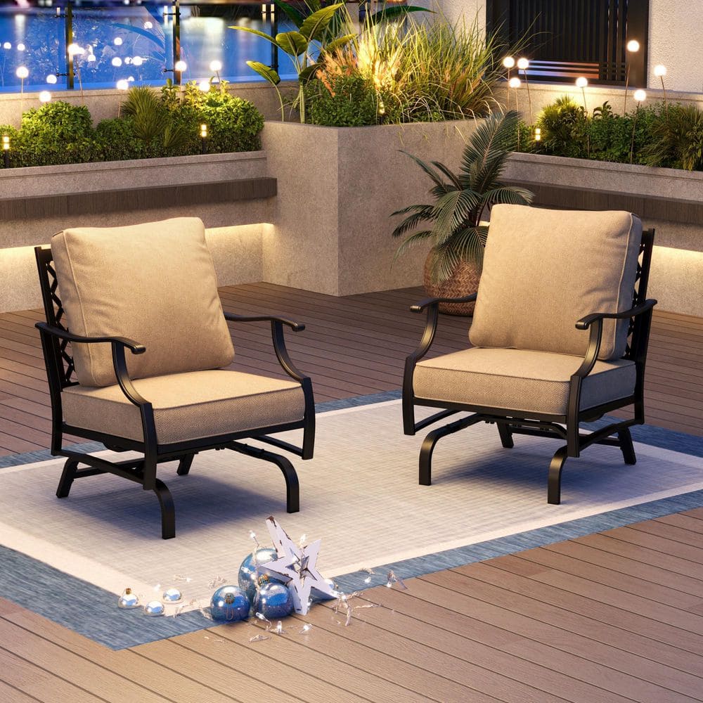 PHI VILLA Black Metal Meshed Frame Outdoor Patio Motion