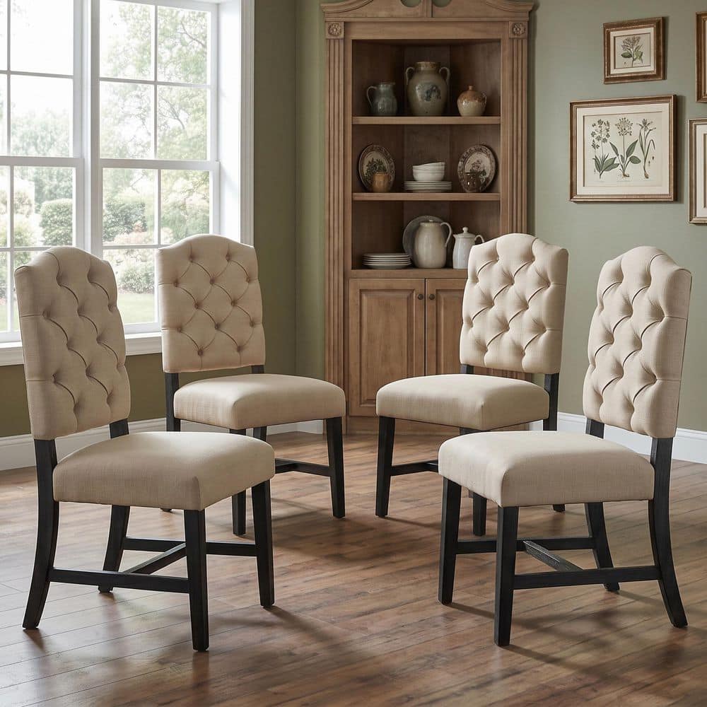Espresso Wood Dining Chairs Set with 4 Upholstered Chairs