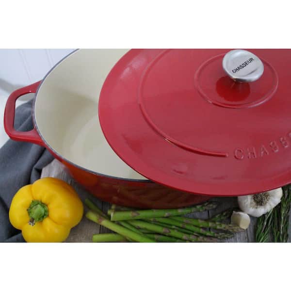 Chasseur French Rectangular Enameled Cast Iron 12 Grill Pan - Red