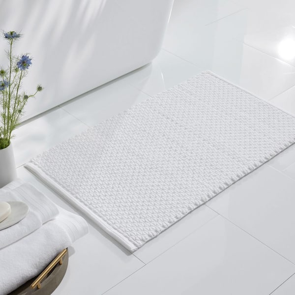 Company Cotton Diamond Textured 17 in. x 24 in. White Bath Rug