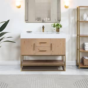 Bianco 42 in. W x 22 in. D x 34 in. H Single Sink Bath Vanity in Light Brown with White Composite Stone Top