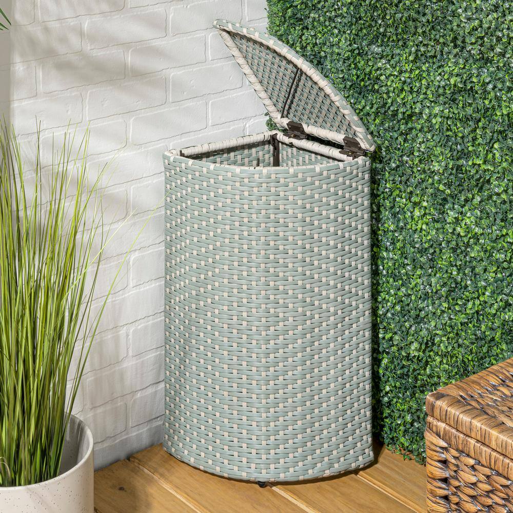Mint Blue and White Plastic Corner Outdoor Trash Can