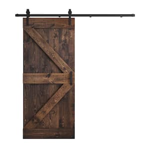 K Series 36 in. x 84 in. Kona Coffee DIY Knotty Pine Wood Sliding Barn Door with Hardware Kit