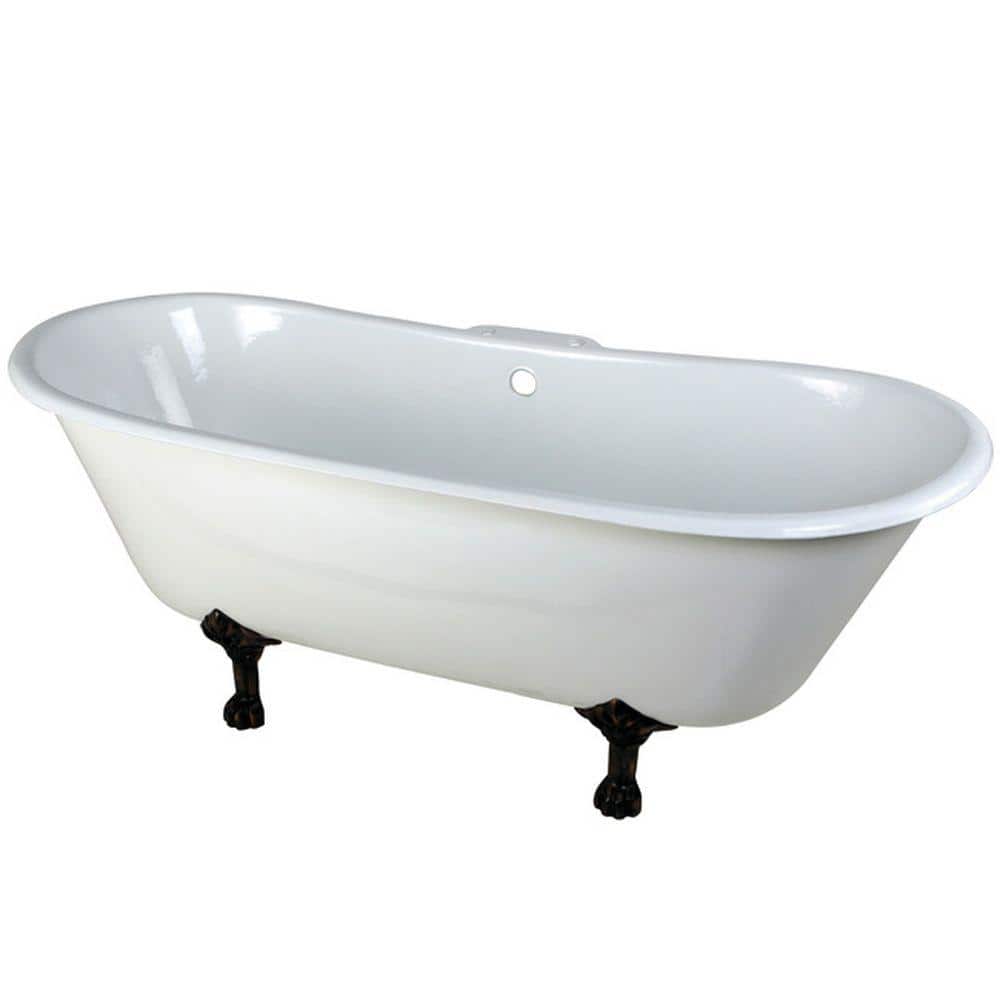 5.6 ft. Cast Iron Oil Rubbed Bronze Claw Foot Double Slipper Tub with 7 in.