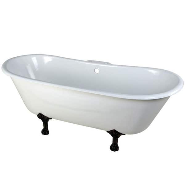 Aqua Eden 5.6 ft. Cast Iron Oil Rubbed Bronze Claw Foot Double Slipper Tub with 7 in. Deck Holes in White
