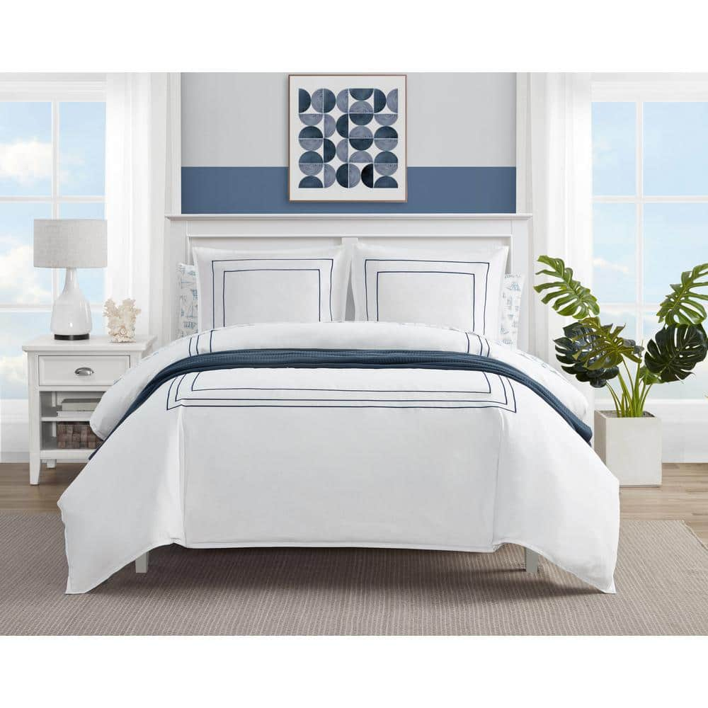 Nautica Alden White Embroidered 3-Piece Duvet Cover Set, Full/Queen Bedding