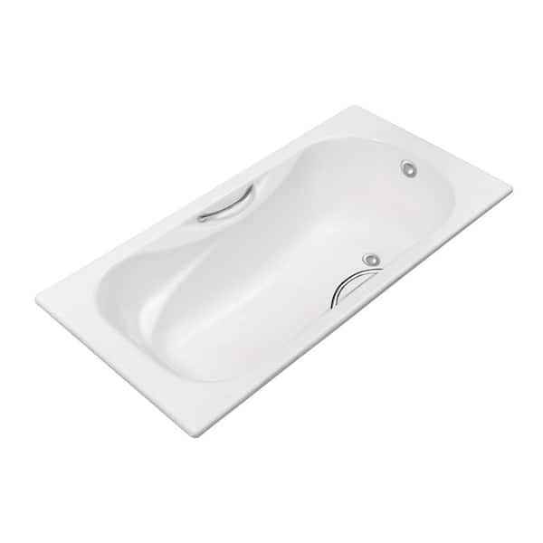 Streamline 63 in. Cast Iron Rectangular Drop-in Bathtub in Glossy White with Polished Chrome External Drain and Tray