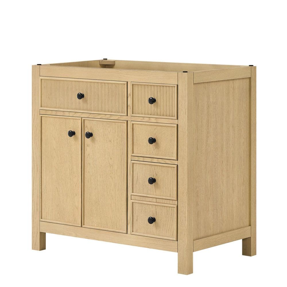 Rian 35 in. Freestanding Bath Vanity Cabinet without Top in Scandinavian Oak with Matte Black Trim