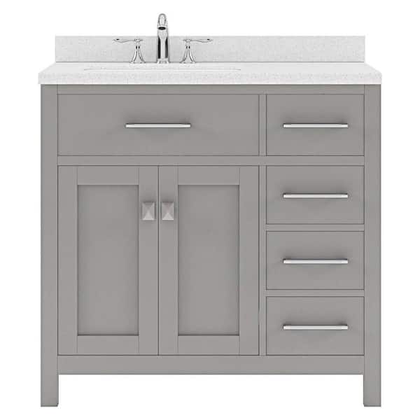 Virtu USA Caroline Parkway 36 in. W x 22 in. D x 35 in. H Single Sink Bath Vanity in Cashmere Gray with Quartz Top