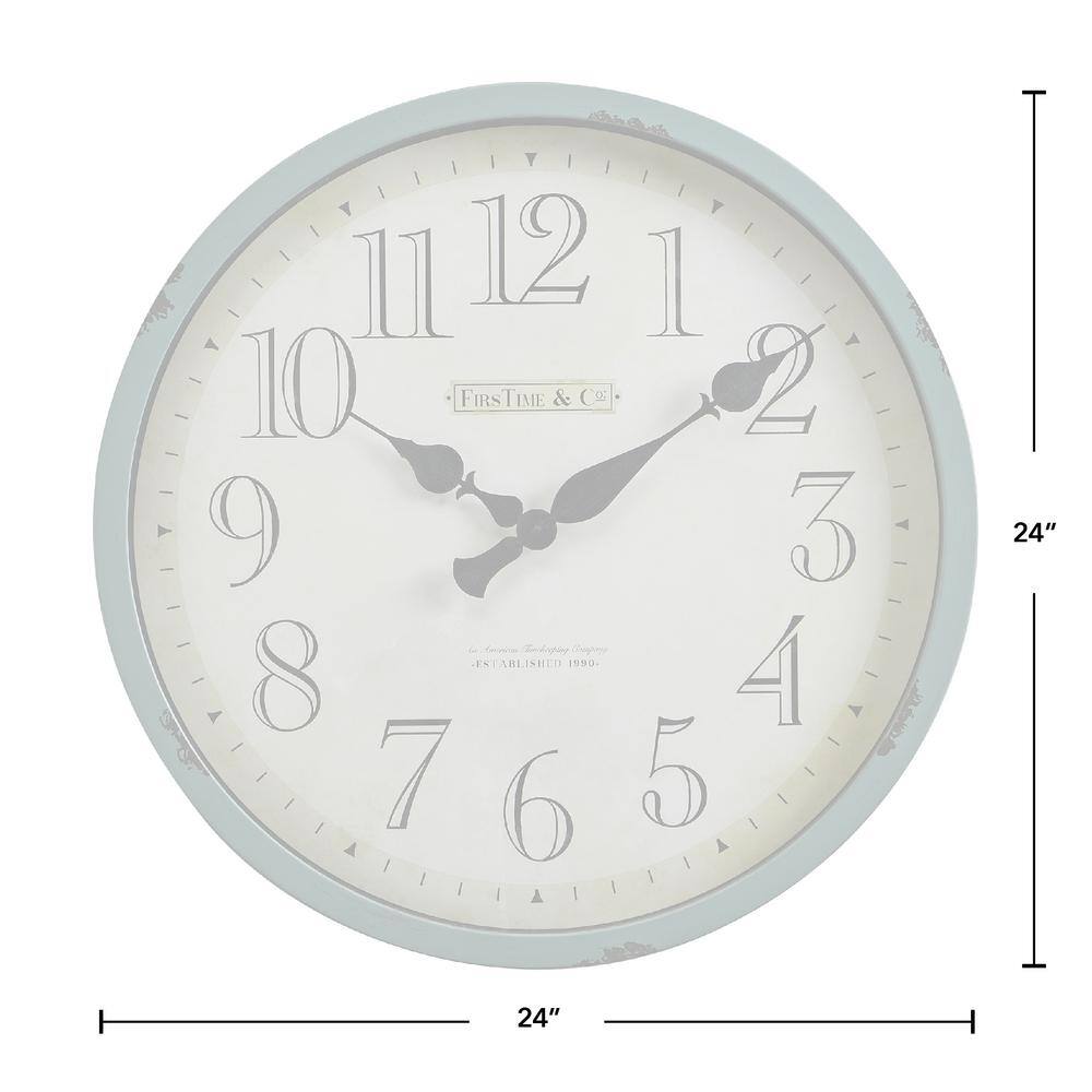 Oversized Teal and Beige Plastic Farmhouse Wall Clock