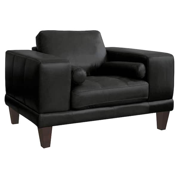 Armen Living Armen Living Wynne Genuine Black Leather Contemporary Chair with Brown Wood Legs