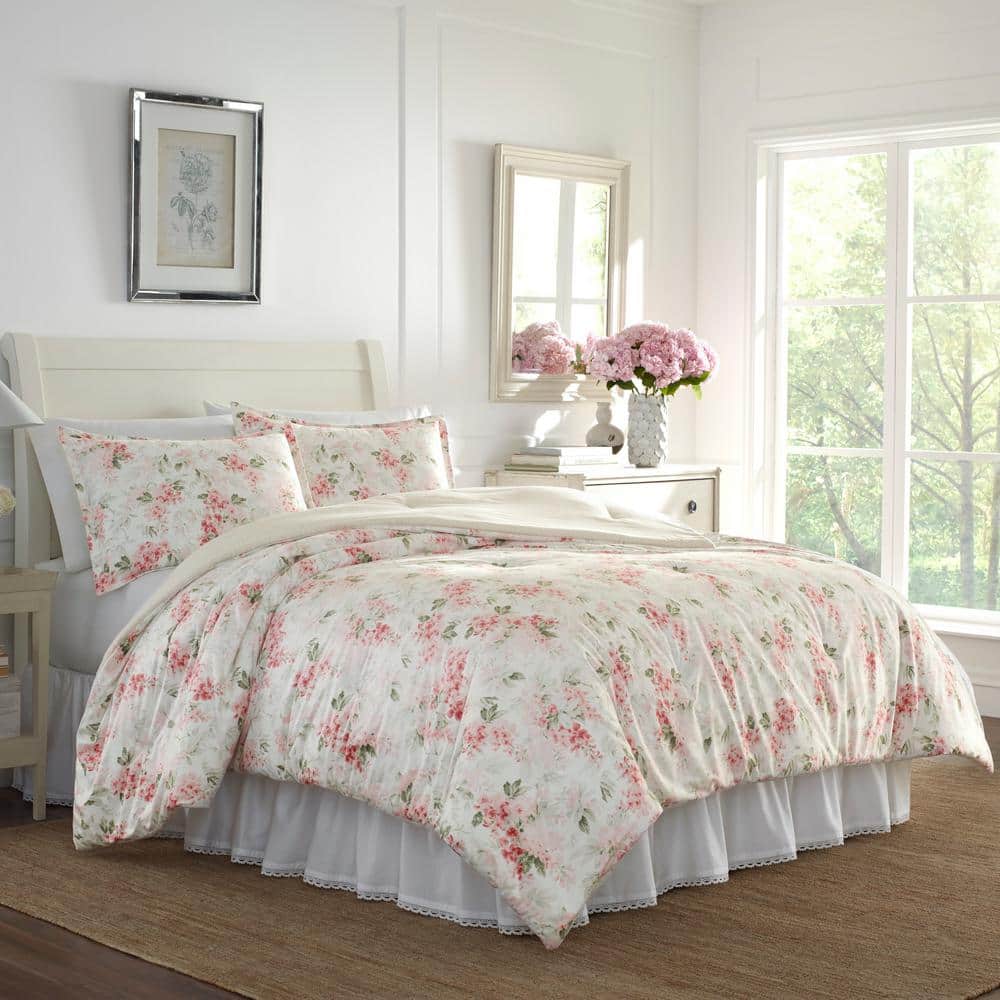 Twin White Cotton Reversible Floral Comforter Set