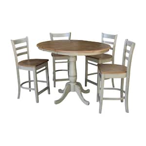 Laurel 5-Piece 36 in. Hickory/Stone Extendable Solid Wood Counter Height Dining Set with Emily Stools