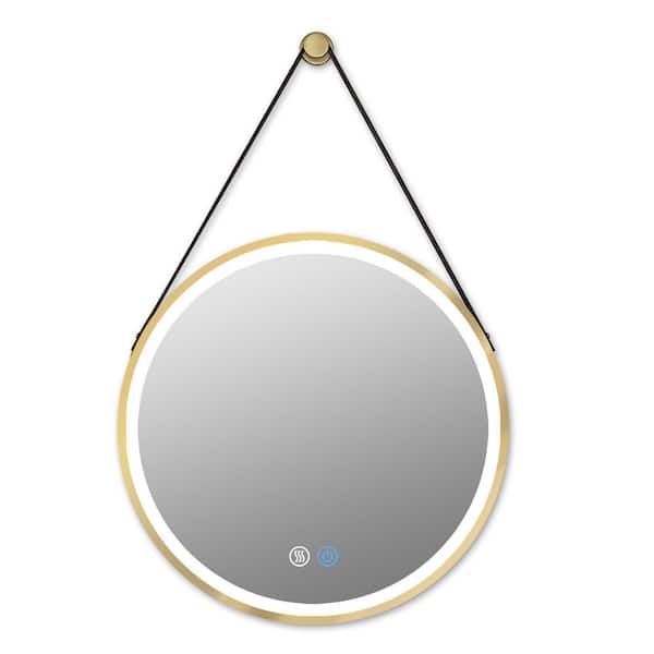 Unbranded Modern Style 32 in. W x 32 in. H Round Golden Metal Frame Deco Mirror with Dimmable Led