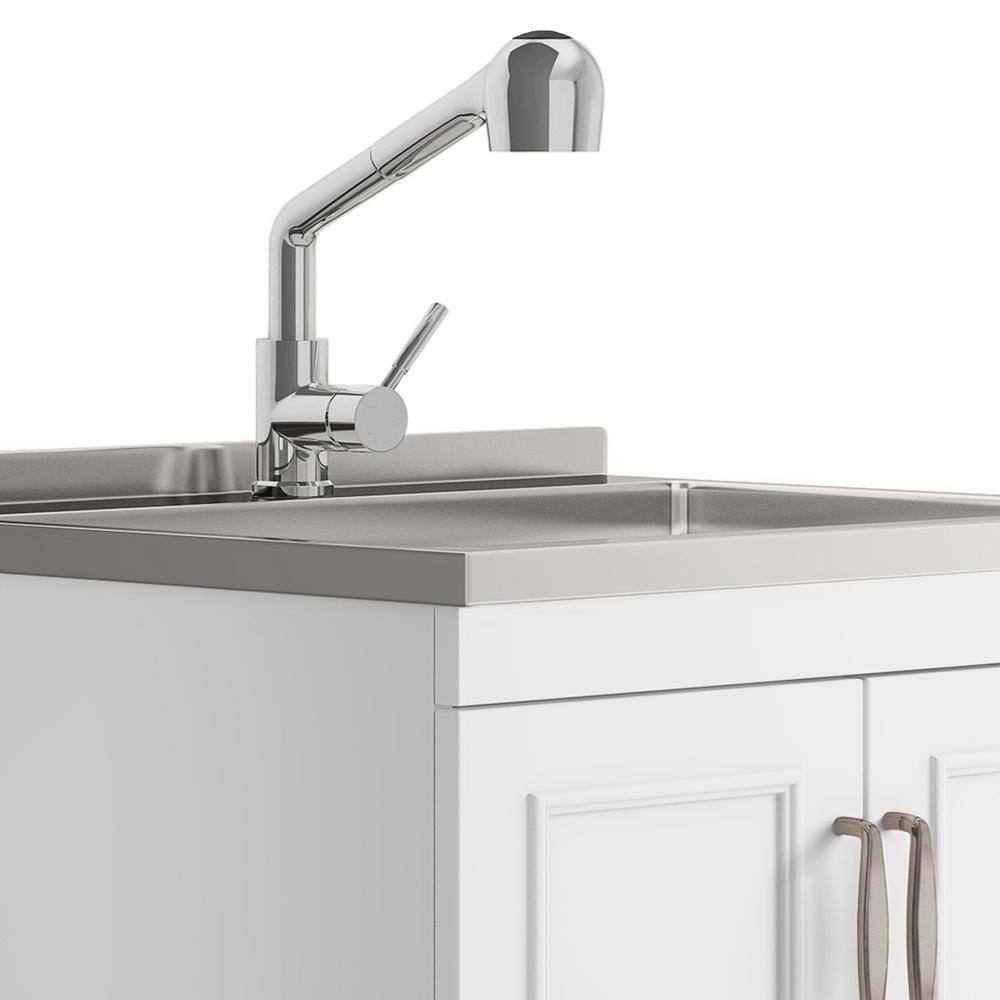 White 28-Inch Laundry Cabinet with Stainless Steel Sink