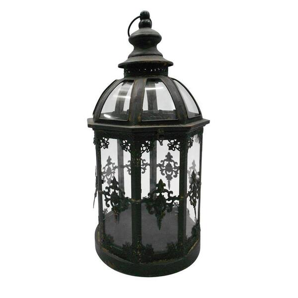 Unbranded 10 in. x 19 in. Round Glass Battery-Powered Candle Lantern with Classic Iron Frame