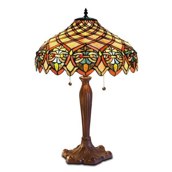 Warehouse of Tiffany 25 in. Ariel Bronze Table Lamp with Stained Glass