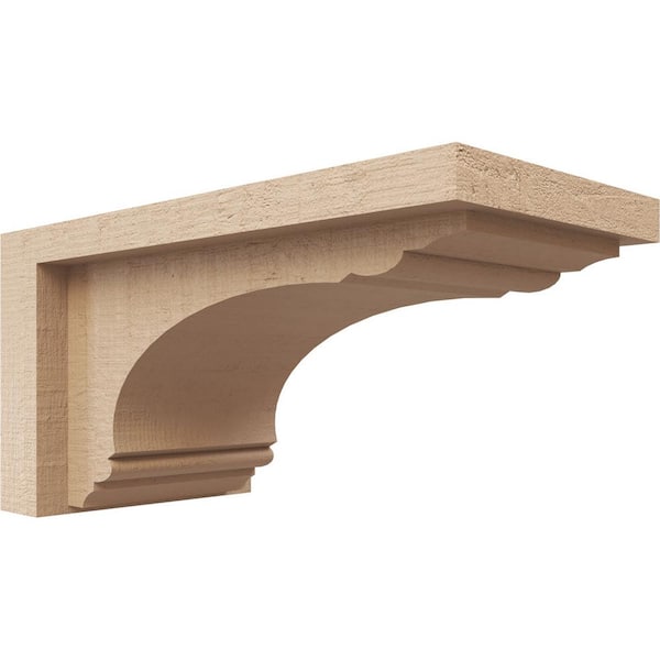 Ekena Millwork 4 in. x 4 in. x 8 in. Series 3 Wide Warren Rough Cedar Woodgrain Timberthane Polyurethane Corbel, Primed Tan