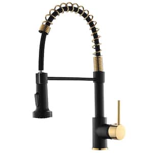 Commercial Single Handle Pull Down Sprayer Kitchen Faucet with Pull Out Spray Wand High-Arc Brass in Black and Gold