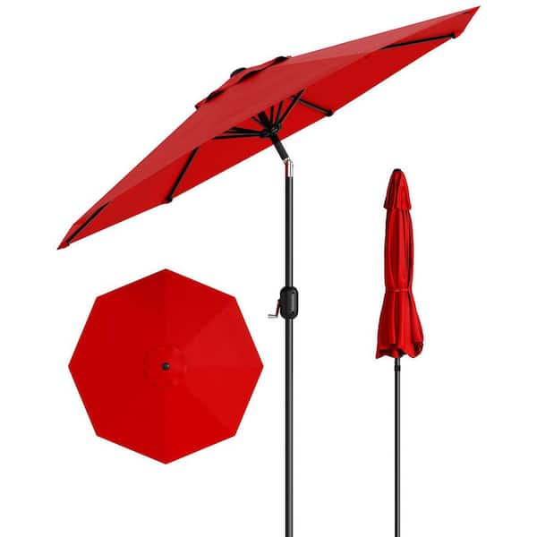 Round 9 ft. Aluminum Market Tilt Patio Umbrella in Red Warm