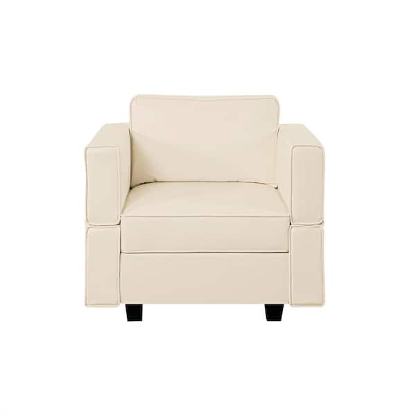 HOMESTOCK 30.71 in. Faux Leather Accent Chair with Ottoman Streamlined Comfort for Your Sectional Sofa in Beige