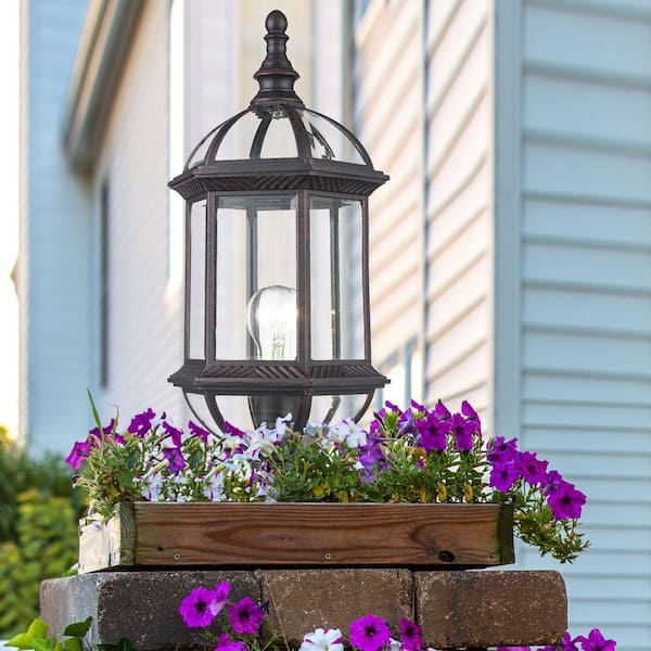 Wentworth 19 in. 1-Light Rust Outdoor Lamp Post Light Fixture with Clear Glass