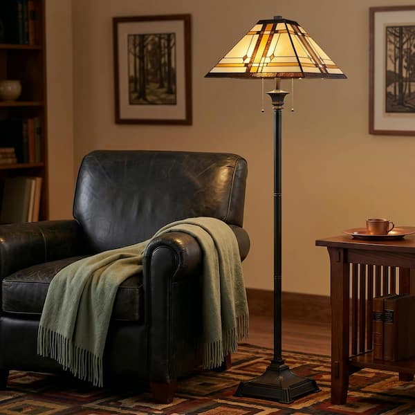 61 in. Multi-Colored Tiffany Style LED Mission Floor Lamp