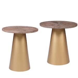 Patrick 2-piece 19.75 in. Natural/Gold Round Wood Top End Accent Coffee Tables