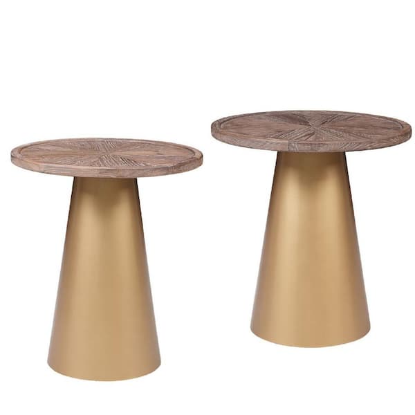 Boraam Patrick 2-piece 19.75 in. Natural/Gold Round Wood Top End Accent Coffee Tables