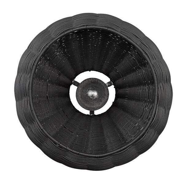 Golden Lighting - Melany 18.125 in. 1-Light Natural Black and Matte Black Wicker Dimmable Outdoor Pendant Light