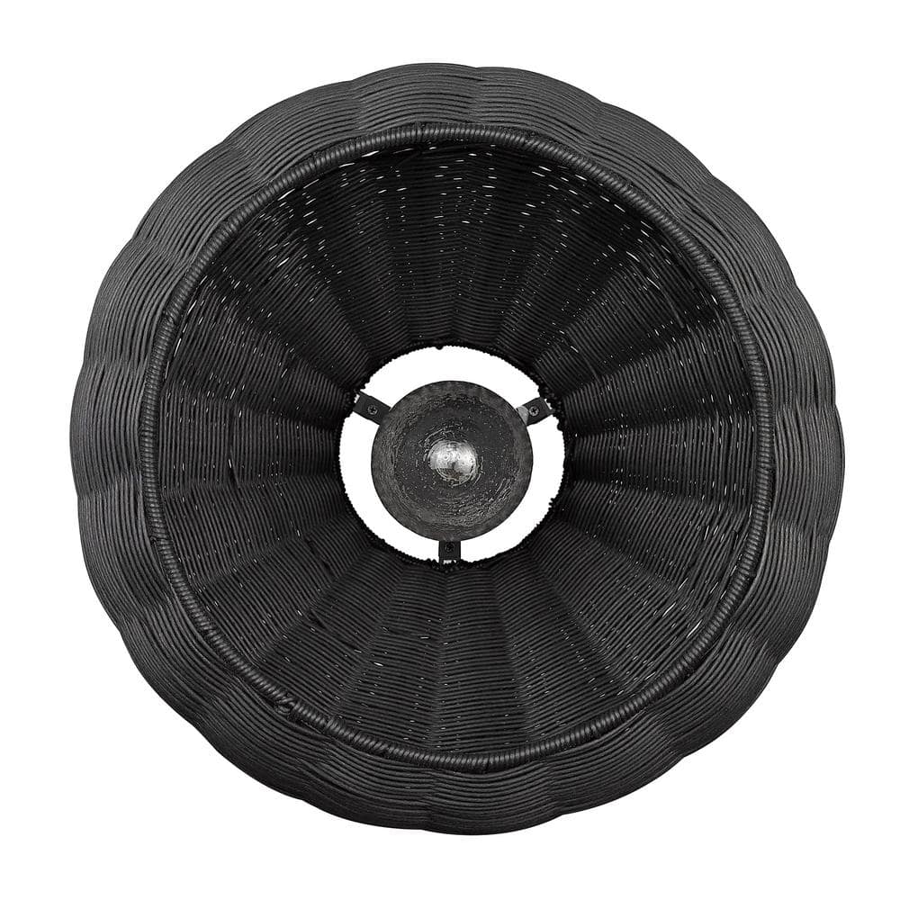 Matte Black Wicker and Glass Outdoor Pendant Light
