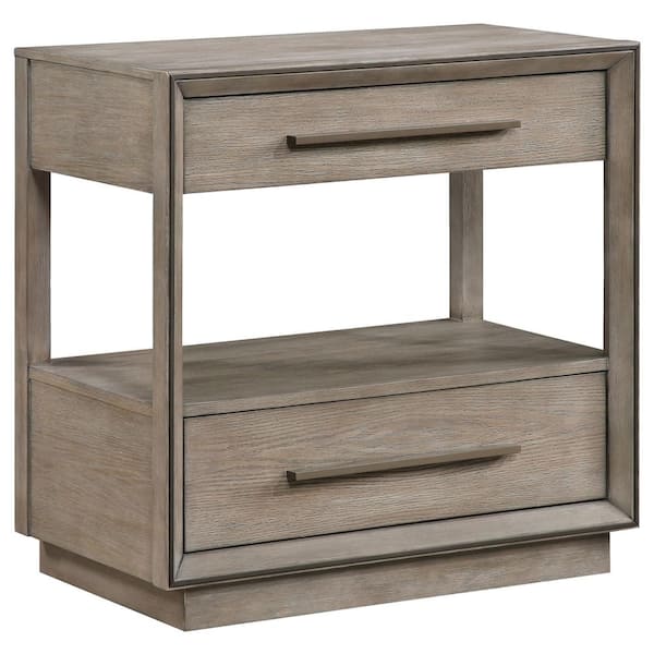 Durango Taupe Oak 2-Drawer Nightstand Bedside Table with Open Compartment