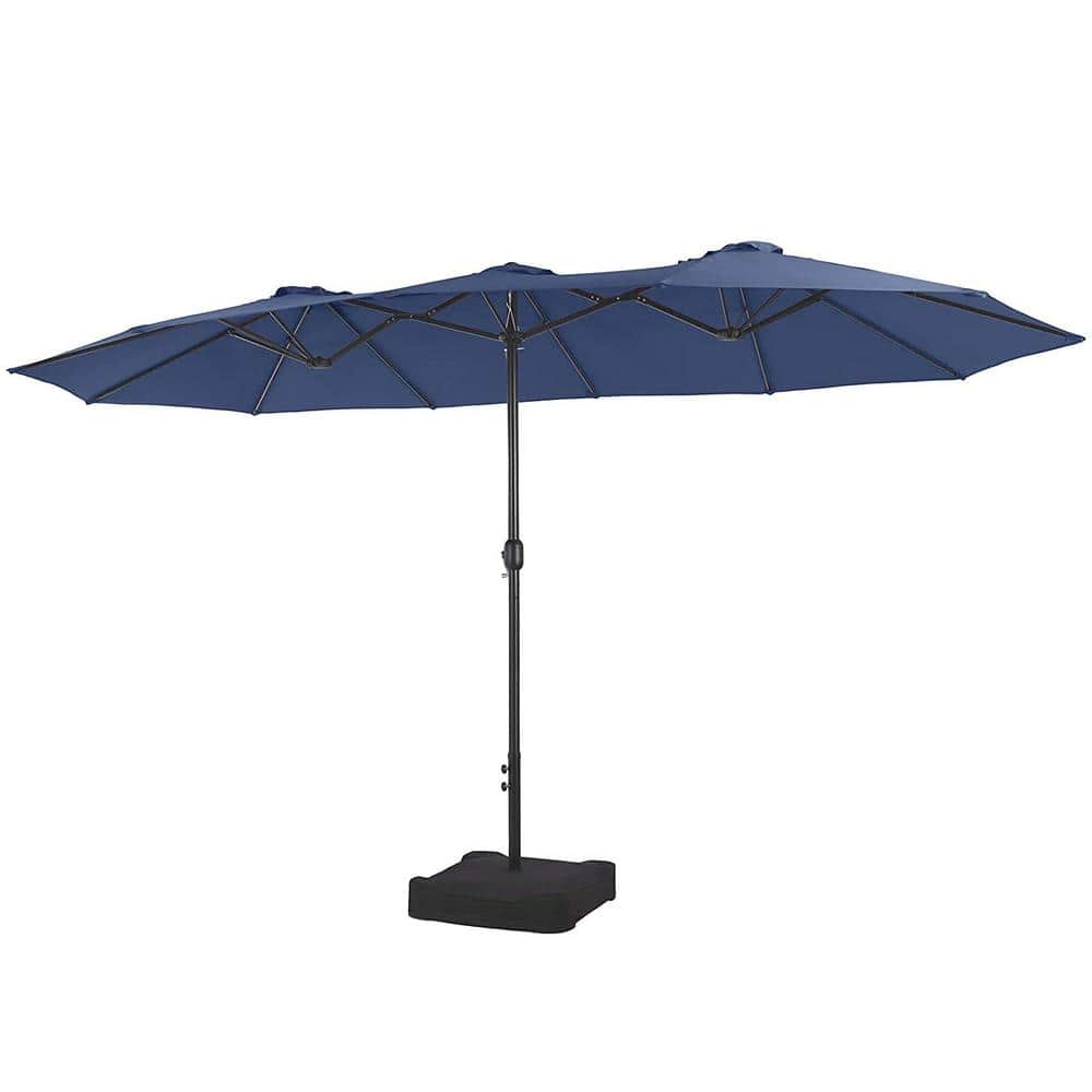 15 ft. Steel Market Rectangle Patio Umbrella in Blue