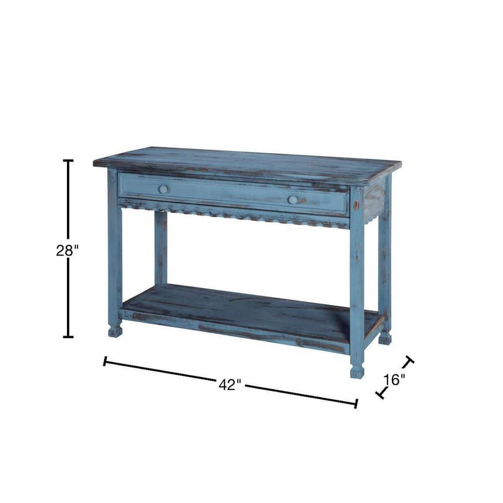 Country Cottage Antique Blue Media Console with Storage Shelf